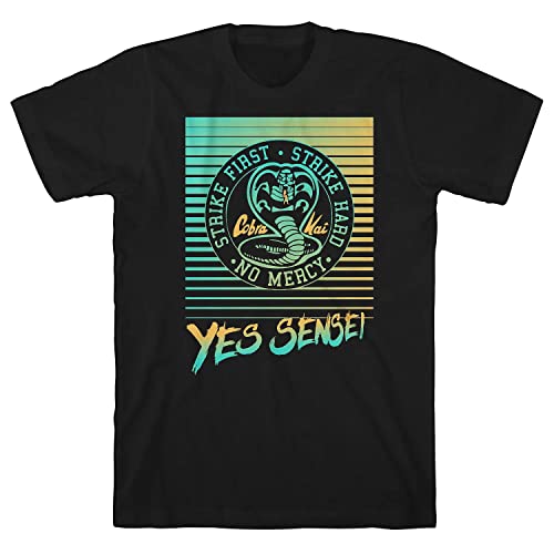 Cobra Kai Boys' Yes Sensei Strike First Strike Hard No Mercy Karate Kid Graphic T-Shirt