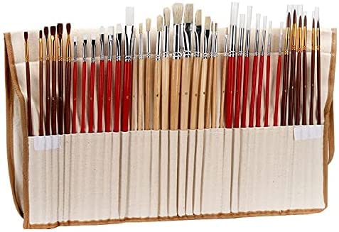 OLOTU Astuccio Set di 38 pennelli per Pittura con Custodia per Borsa in Tela Manico in Legno Forniture artistiche per Capelli Sintetici Lunghi per Acquerello Acrilico ad Olio Portatile