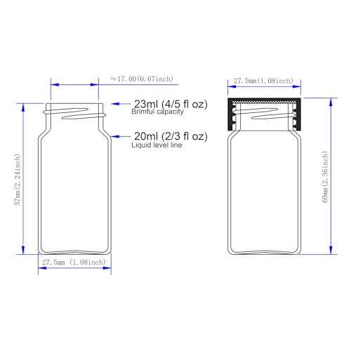 XHPHAPACK 20ml Glass Vials With Screw Caps, 24-400 Screw Neck Assembled With Polypropylene Caps and PE Liners, Leakproof Freezable ,USP Type 1 Borosilicate Glass Bottles with Lids, Pack of 100