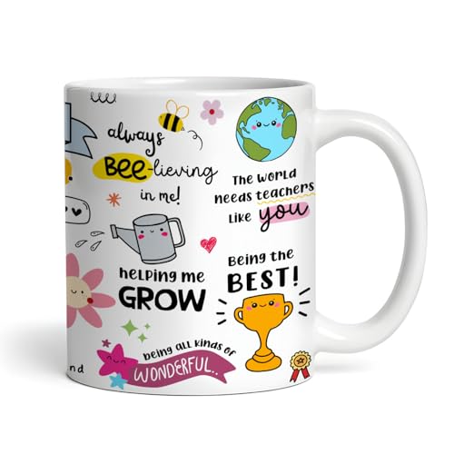 Image of DAYS Thank You Teacher Personalized Mug Custom Teacher's Name Best Teacher Gift, Teacher on Birthday Helping Me to Grow Ceramic Mug 11oz (Thank You for Name)