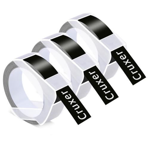 Cruxer 3er-Packung Kompatibel für Dymo 3D S0898132 521209 Schwarz Kunststoff Prägebändern Bänder, 12mm x 3m Schriftband Ersatz für Office Mate II 1540 154000 Organizer Xpress Pro 1575