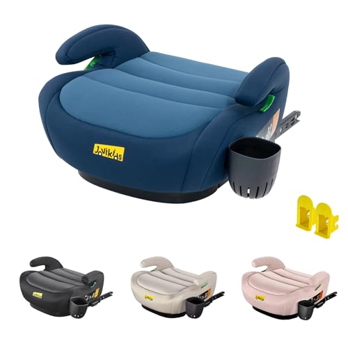Jovikids Isofix-zitverhoger voor kinderen ECE R129 kinderzitverhoger groep 2/3 (ca. 15-36 kg) verdikte stoffen bekleding en gemakkelijk wasbaar blauw bekerhouder