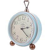FRCOLOR Sveglia da Tavolo Retrò Vintage Americana Numeri Blu Silenziosa senza Batteria Orologio da Scrivania Decorativo per Casa e Ufficio