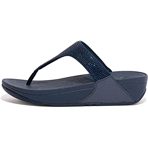 Image of Fitflop Women's Lulu Crystal Embellished Toe Post Wedge Sandal, Midnight Navy Marineblau, 8.5