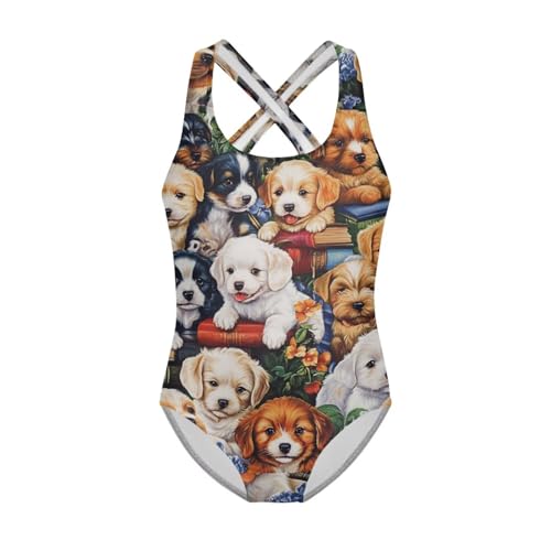 WELLFLYHOM Girls Swimsuit 5-14 Cross Back Swimwear Full Coverage One Piece Bathing Suit Sleeveless Beachwear