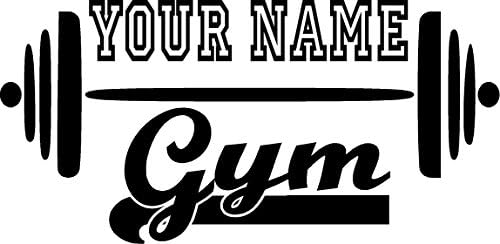 CreativeSignsnDesigns Gym Name w/Barbell- Customized Vinyl Wall Decal Fitness (White, 17.5"x36")