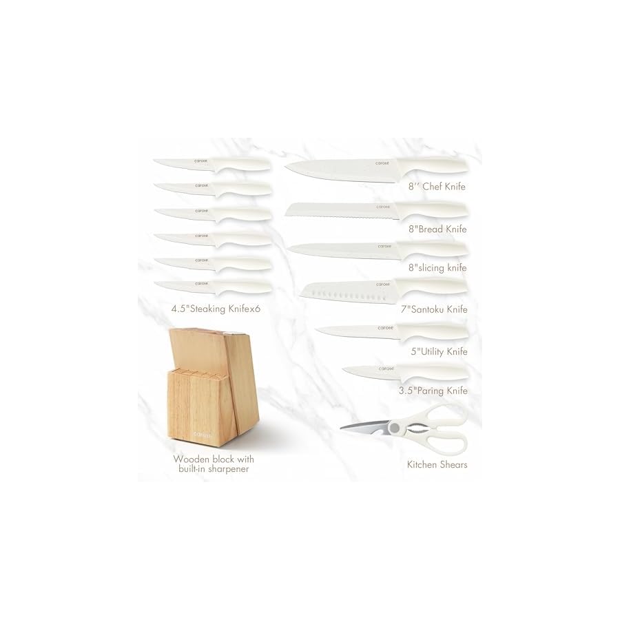 CAROTE-15Piece-Knife-Set-Kitchen-Knife-Block-Set-Elegant-White-Ceramic-Coated-Blades-with-Stylish-Wooden-Block-for-Modern-Culinary-Excellence CAROTE 15Piece Knife Set, Kitchen Knife Block Set, Elegant White Ceramic-Coated Blades with Stylish Wooden Block for Modern Culinary Excellence