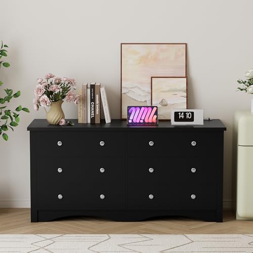 image for YESHOMY Black Dresser with Power Outlet, 6 Drawers Dresser for Bedroom