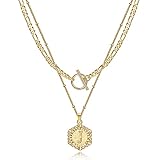 KissYan Collar con inicial en capas doradas para mujeres y niñas, chapado en oro de 14 quilates con colgante de monograma mayúscula, cierre de palanca, collar de cadena de cuentas Figaro