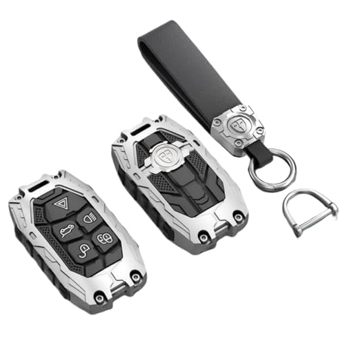 Happyit Étui pour clé de voiture, coque de support pour Land Rover Discovery 4 Range Rover Sport Evoque Vogue LR2 LR4 Für Jaguar Freelander XFL XE XJ 5 Boutons (Argent+Corde)
