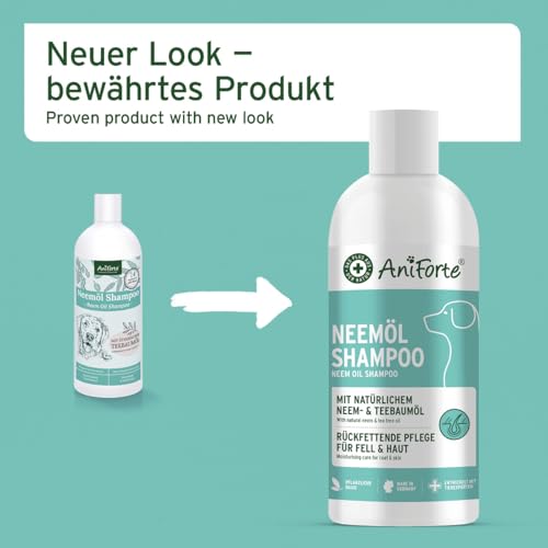 AniForte Neemöl Shampoo für Hunde 500ml - Hundeshampoo gegen Juckreiz, Milben, Flöhe, Zecken, Hautfreundlich, Pflegend & leicht kämmbar, Fellpflege & Fellglanz, Angenehm im Geruch
