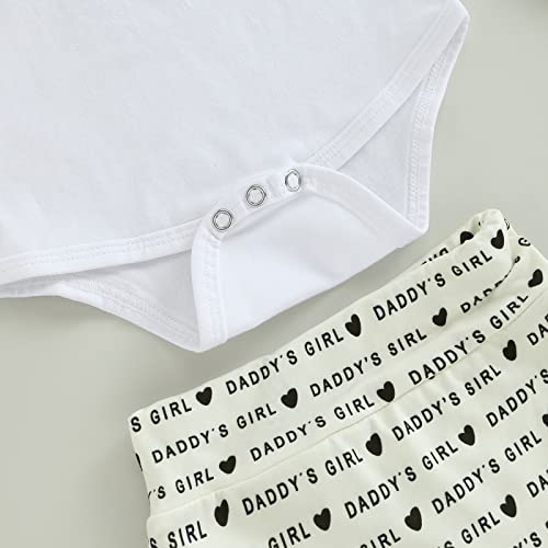 Gueuusu Father’s Day Baby Girl Outfit Daddy's Girl Short Sleeve Bodysuit Top High Waist Bummies With Headband Cute 3Pcs Set (White, 6-12 Months) #TOP3