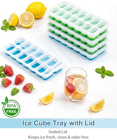 4 Pack Ice Cube Tray, Silicone Ice 14-Cube Trays with Lid, Easy-Release — view 3