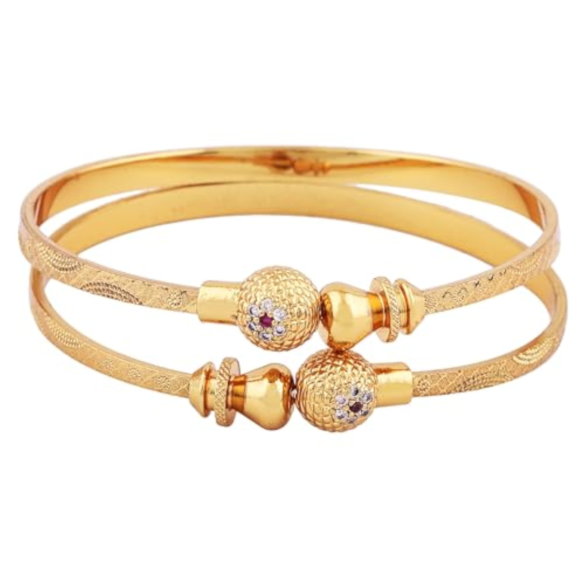 Set of 2 Latest Traditional Design 18K Gold Plated Adjustable Bracelet Bangles for Women