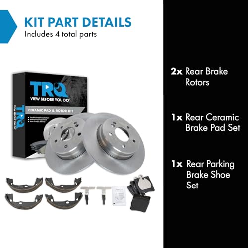 Image of TRQ Rear Brake Pad & Rotor Ceramic Compatible with 1996-2002 E320 E430 2000-2005 CLK320 2001-2005 C320 2003-2005 C240 2005-2011 SLK350 2006-2009 CLK350 2006-2007 C280 C350 2007 C230 2007-2008 SLK280
