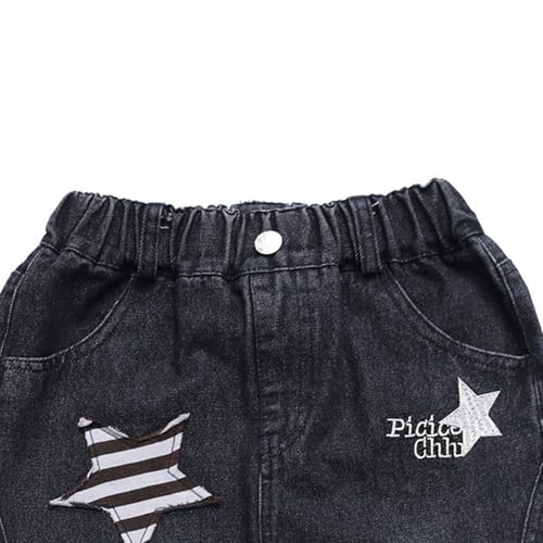 Boys Girls 𝗩intage Jeans Elastic Waist Star Applique Baggy Trousers Wide Leg Casual Denim Pants with Pocket4