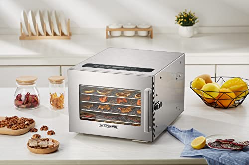 Foto von Edelstahl Dörrautomat mit Temperaturregler (30-90°C) | 24h Timer | Dörrer | Dörrgerät | Obsttrockner | Obst und Fleisch- Dörrapparat | 360° Luftzirkulationssystem | Digitales Display | 6 Etagen