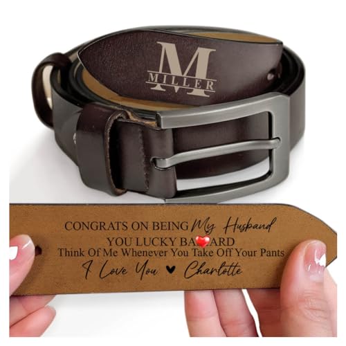 Congrats on Being My Husband Belt, Personalized 2-Sided Engraved Leather Belt, Custom Name Leather Belt for Men, Wide Black/Brown Leather Belts, Personalized Belt for Husband, Fathers Day