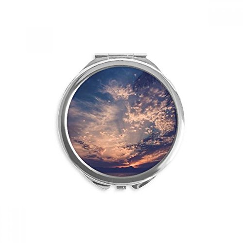 Espejo redondo de bolsillo para maquillaje con estampado de nubes cielo naranja y azul
