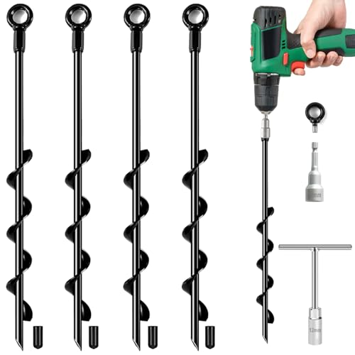 Fabulas Ground Anchors Screw in, 18 Inch 4 Pack Spiral