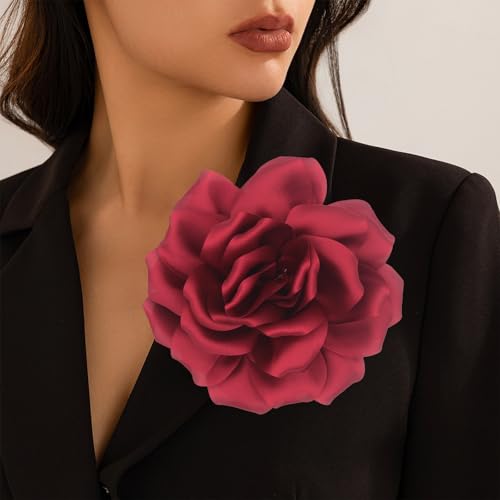 Image of Flower Brooch Pins for Women 5.5in Lapel Pins Large Rose Floral Brooches Dainty Satin Fabric Brooches Rose Flower Hair Clips Wedding Party Dance Clothes Accessories Jewelry