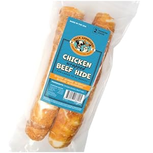Chicken Wrapped Rawhide Beef Sticks – Long Lasting Chews for Aggressive Chewers – Treats for Large Dogs – XL (Pack of 2)