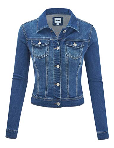 FASHION BOOMY Women's Classic Denim Jean Jacket - Cropped Long Sleeve Outerwear