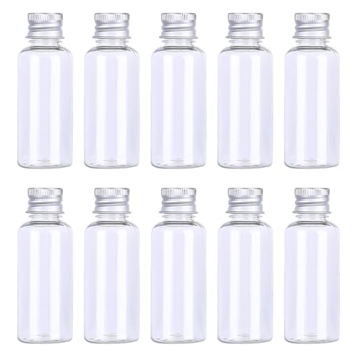LKCCTK 小瓶 ミニボトル PET 小物入れ 保存容器 50ml 10個セット 小分け 透明 無色 密閉 蓋付き 漏れ防止 詰替 用 空ボトル 小物 液体などの保管 化粧水 シャンプー クリーム 乳液 精油小分け 結婚式 旅行用