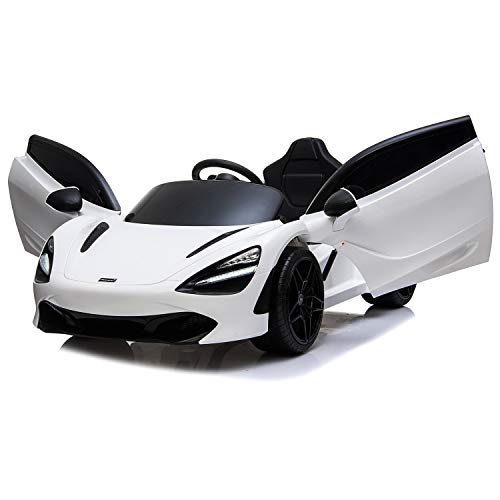 Licensed Mclaren 720S 12V Ride On Car w/ Remote Control for Kids, Leather Seat, Butterfly Doors, Bluetooth, MP3, USB, Suspension and LED Lights -White
