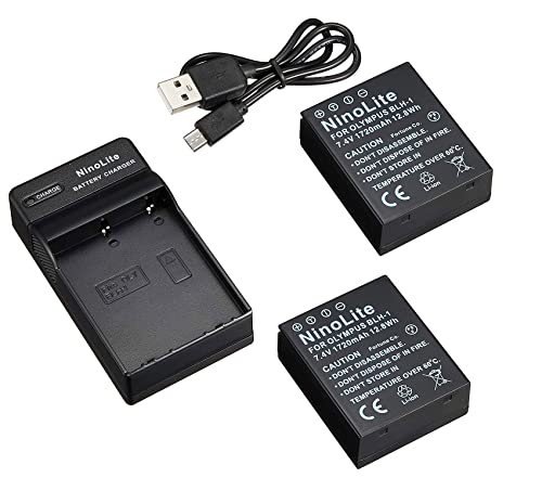 NinoLite 4�_�Z�b�g BLH-1 �݊� �o�b�e���[ 2�� + USB�^ �[�d�� + �C�O�p�����v���O �A�I�����p�X Olympus �Ή�