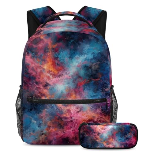 Sac à dos fille galaxie rose grand format avec trousse scolaire multicolore
