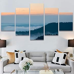 SIGNWIN 5 Panel Canvas Wall Art Orange Sunset...