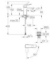 GROHE Dice, energiesparende Waschtischarmatur, Kaltwasser in Mittelstellung (Wasserhahn für das Bad, 15cm hoch, mit Push-Open Ablauf, inkl. 3in1 Werkzeug, einfache Installation), chrom, 1018610000 – Ansicht 2