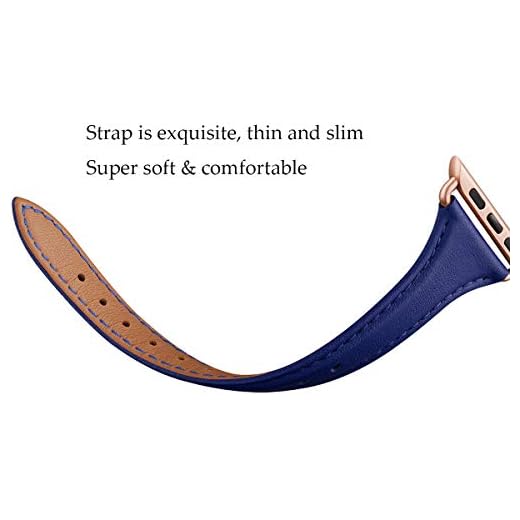 WFEAGL Pulseiras de couro compatíveis com Apple Watch de 42 mm, 44 mm, 45 mm, 49 mm, pulseira de couro de grão superior fina e fina para iWatch Ultra SE e séries 8/7/6/5/4/3/2/1 (azul roxo/ouro rosa)