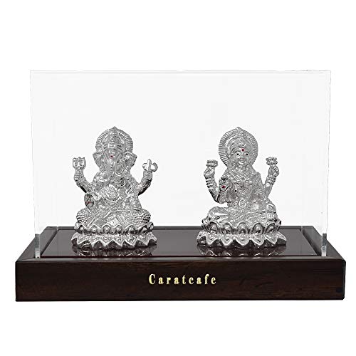 CaratCafe Laxmi Ganesh , Lakshmi Ganpati Idol Pure Silver 999 Statue,BIS Hallmark Certified for Good Luck Gift & Home Decor { NET WT 40 GMS } [2.2 x 1.6 Inch Each Statue]