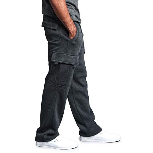 Men s Fleece Cargo Sweatpants Solid Heavyweight Casual Pants Fashion Sport Trousers with Pockets (Dark Grey, L)
