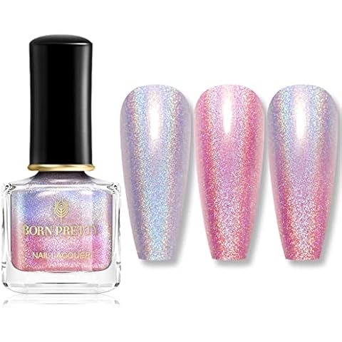 BORN PRETTY Holographic Color Changing Nail Polish 2 In 1 Pink Thermal Glitter Nail Polish 1PCS 7ML Metallic Nail Polish Cover