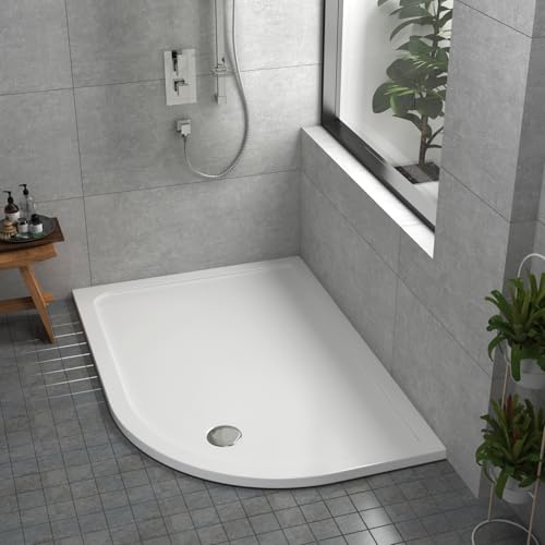 Shower Tray Right Handed Offset Quadrant Pearlstone 1200 x 900mm Gloss White Slimline 40mm Stone Resin Base + 90mm Free Waste