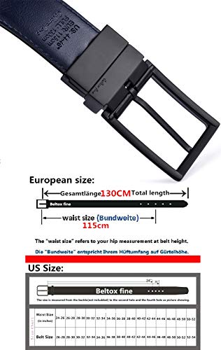Beltox Fine Men's Dress Belt Leather Reversible 1.25" Wide Rotated Buckle Gift Box（Black/Blue Belt With 0440 Black Buckle,46-48） #TOP4