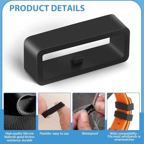 LLOUSSAK 6Pcs Watch Band Loops, Silicone Strap Holder Retainer Black Replacement 18mm/20mm/22mm Rubber Keeper for Smart Sport Watches Parts - Thumbnail 3