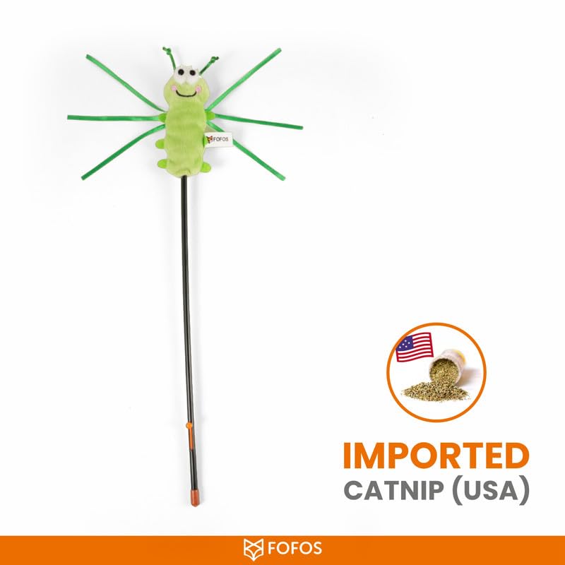 Image of BarkButler x FOFOS Moving Caterpillar Wand - Interactive Cat Toys with Catnip - Cat Wand Toy Set - Green