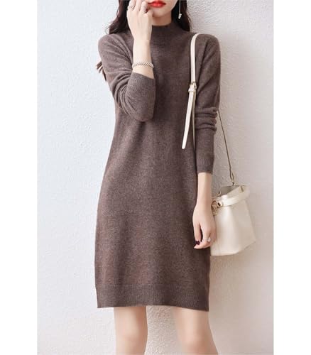 100% Merino Wool Sweater Dress Women's Long Sleeve Mock Neck Pullover Autumn Winter Knitted Long Jumper3