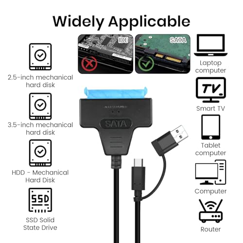 Bpzmm USB 3.0 to SATA Hard Drive Adapter with 12V/2A Power Supply, USB C to SATA Cable for 3.5" HDD & 2.5" HDD/SSD, High-Speed Transfer Hard Drive Reader - Image 2