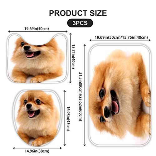 AOLIGL Badematte Pommerner Hund Tierhund Badematten Set rutschfest Waschbar Badgarnitur 3teilig - WC Deckelbezug U-förmigen Contour Badezimmerteppich Matte Flauschige Mikrofaser – Bild 4