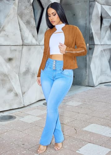 Image of Moda Xpress Women's Butt Lifting High Waisted Bootcut Jeans - Stretchy, Comfortable Flare Jeans in Junior Size Vintage Style