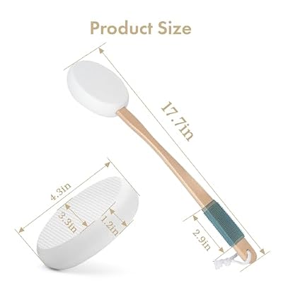 AmazerBath Lotion Applicator for Back, Feet, 4 Replacement Pads with 17 Curved Handle, Back Sunscreen Applicator for Kids, Elderly, Women, Apply Skin Cream Medicine Moisturizer Tanner, White
