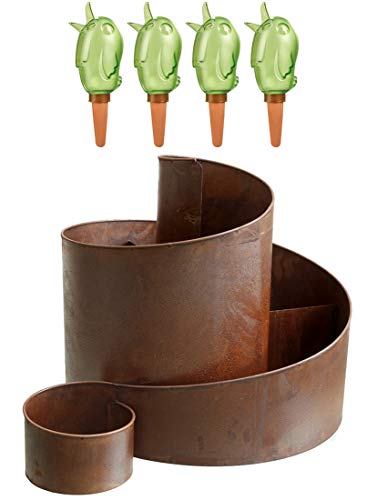 Preisvergleich Produktbild Kräuterspirale mit 4 Bördys S Wasserspender Naturrost Kräuterschnecke Hochbeet Pflanzenring (Grün)