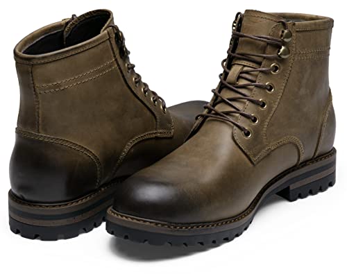 Jousen Men's Boots Leather Casual Chukka Boots For Men Waterproof Retro Hiking Motorcycle Boots(Amy8180 Khaki 10.5) #TOP5
