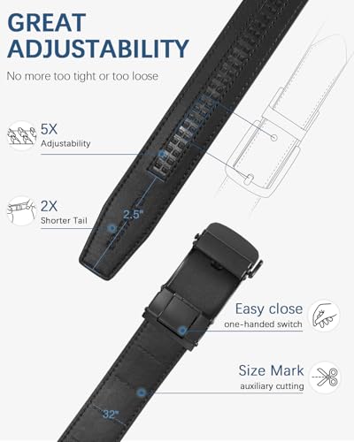 Image of BOSTANTEN Ratchet Belts for Men Leather Trim to Fit 1 3 /8 inch Gift Boxed | Micro-Adjustable Buckle, Tailored Size, Holeless, Versatile for Dress Casual, Effortless Style