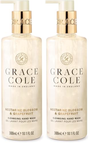 Grace Cole Nectarine Blossom and Grapefruit Hand Wash 300ml - Essential Oils - Moisturising Liquid Soap - Vegan and Cruelty Free, No SLS or Parabens - Made in England (Pack of 2)